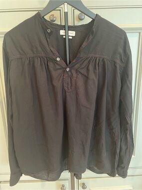 Isabel Marant Etoile Black Contrast Stitch in Red Peasant Boho Indie Blouse Top